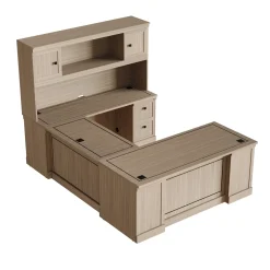 Lincoln U-Shaped Executive Desk with Right-Handed Bridge and Hutch - 72"W x 99"D