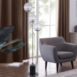 3-Lite Floor Lamp, Ribbed Dome Shades - 60"H