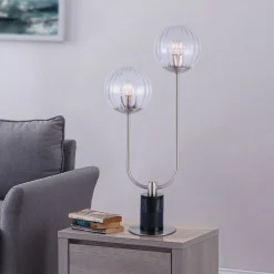 2-Lite Table Lamp, Ribbed Dome Shades - 30