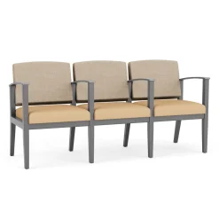 Mason Street Wood 3 Seat Sofa with Center Arms in Premium Upholstery