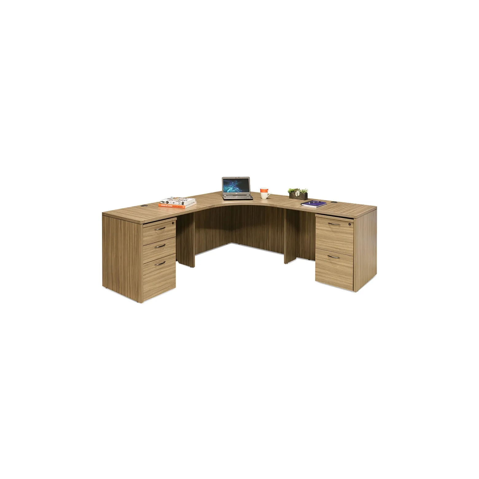 Napa Wood Grain Corner Desk with Pedestal - 77.5"W