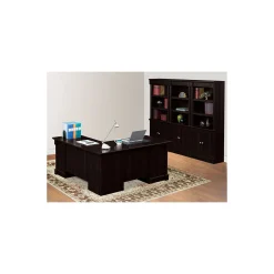 Palladia L-Shaped Desk with Bookcase Wall