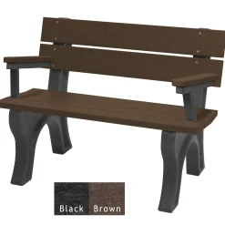 Recycled Plastic Economy Outdoor Bench with Back and Arms - 4 Ft
