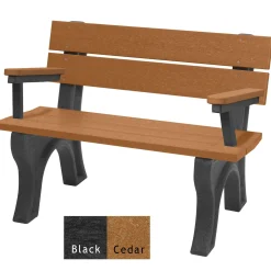 Recycled Plastic Economy Outdoor Bench with Back and Arms - 4 Ft