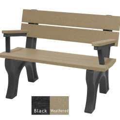 Recycled Plastic Economy Outdoor Bench with Back and Arms - 4 Ft