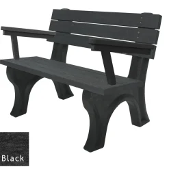 Recycled Plastic Outdoor Flat Bench with Arms - 4 Ft
