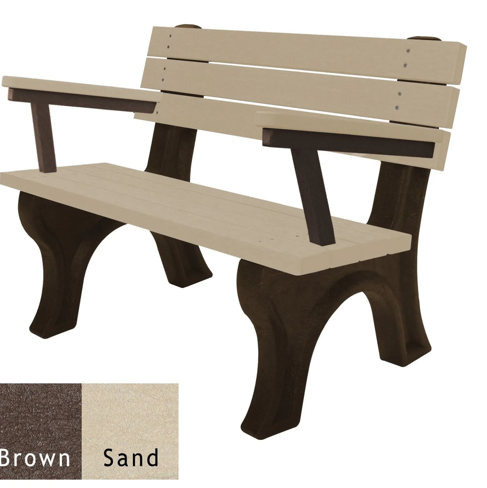 Recycled Plastic Outdoor Flat Bench with Arms - 4 Ft