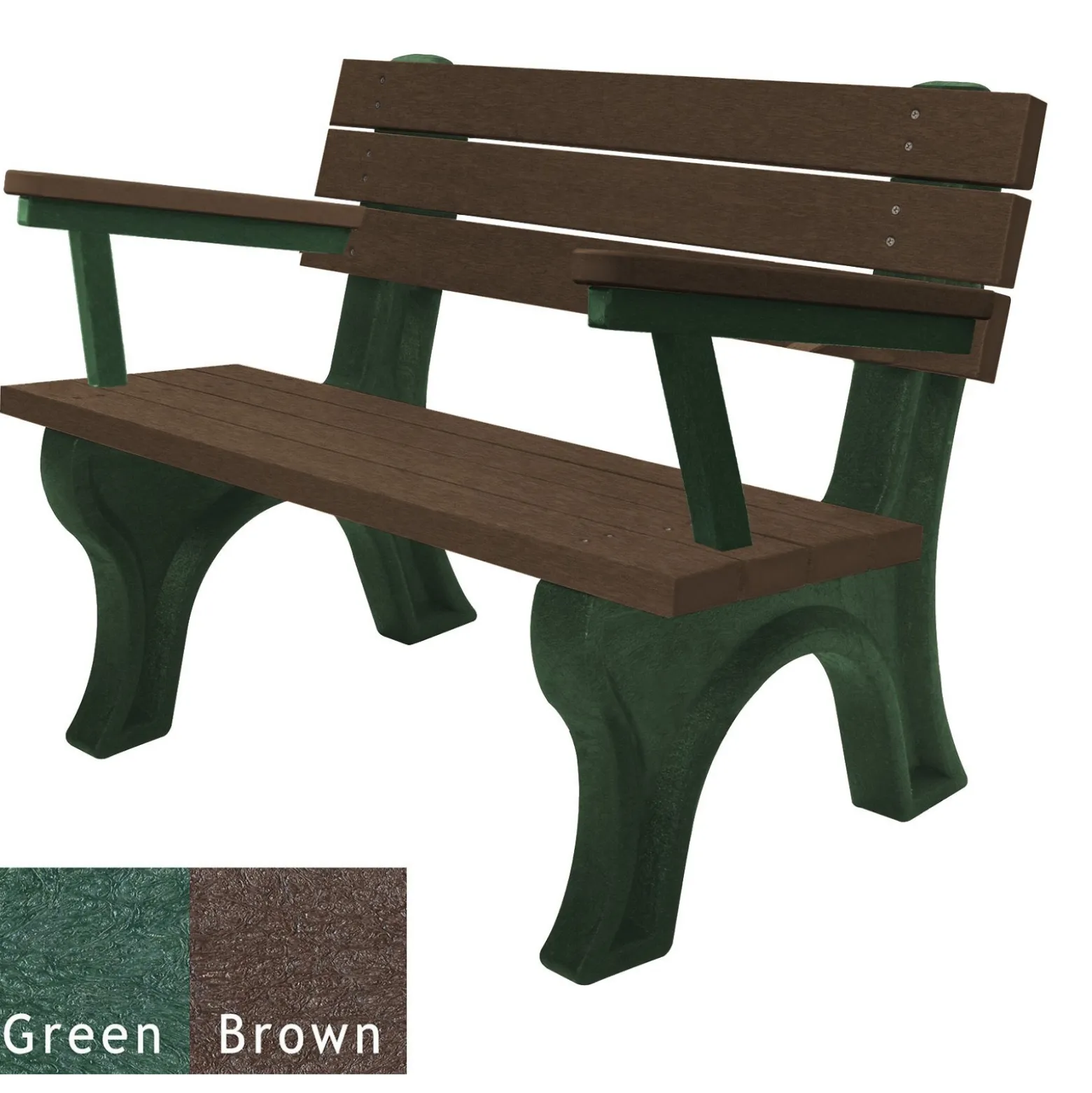 Recycled Plastic Outdoor Flat Bench with Arms - 4 Ft