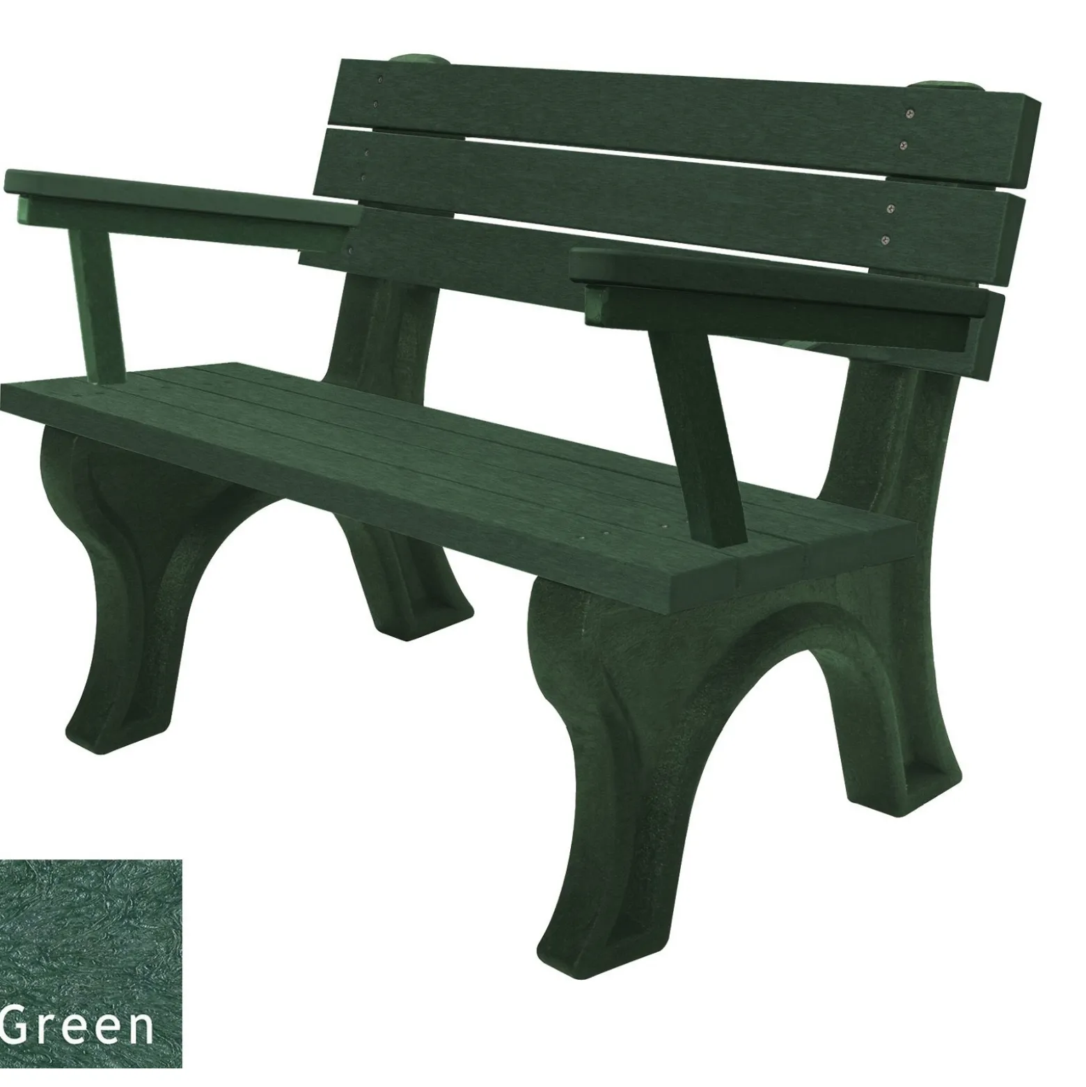 Recycled Plastic Outdoor Flat Bench with Arms - 4 Ft