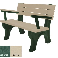 Recycled Plastic Outdoor Flat Bench with Arms - 4 Ft