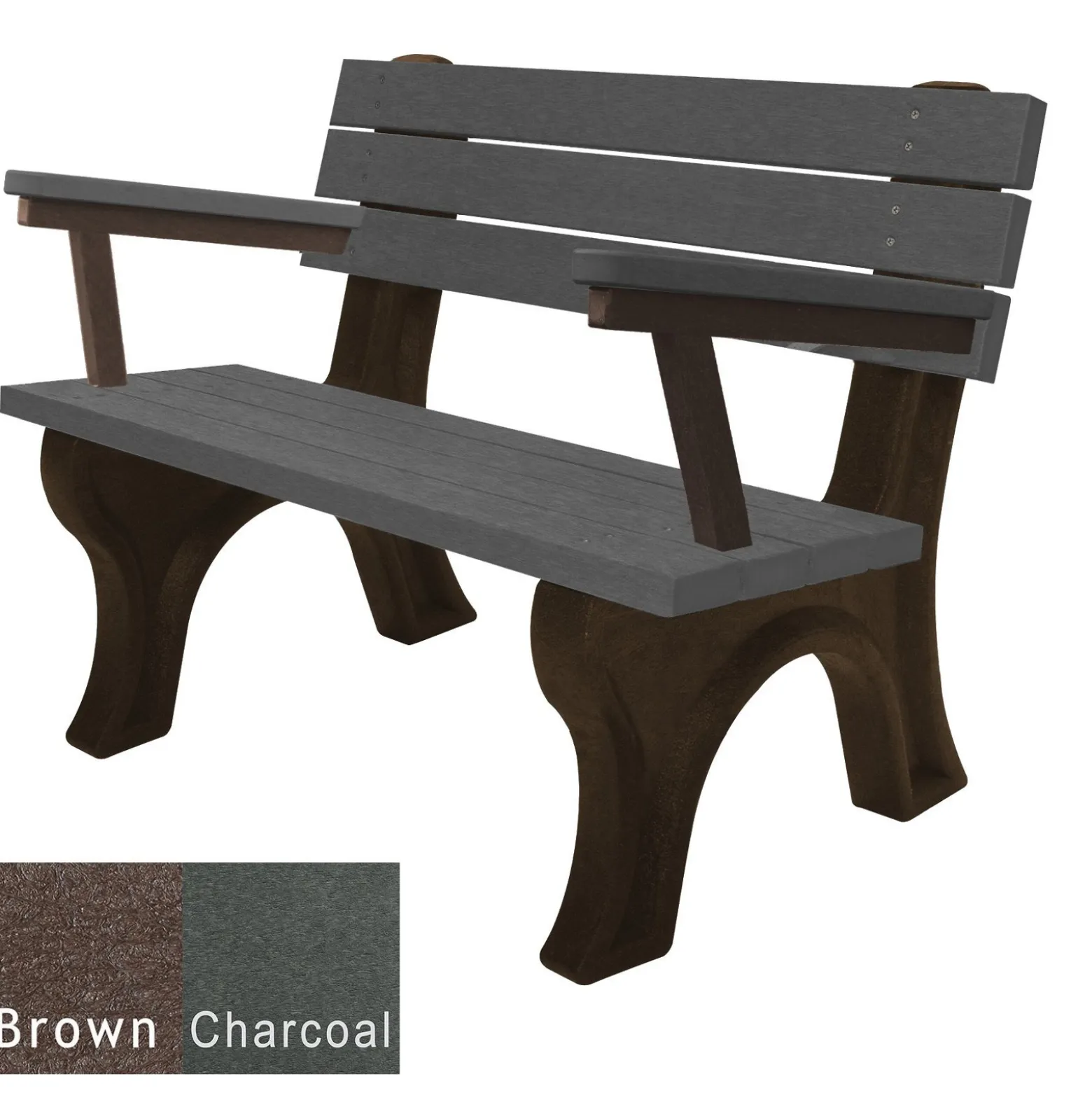 Recycled Plastic Outdoor Flat Bench with Arms - 4 Ft