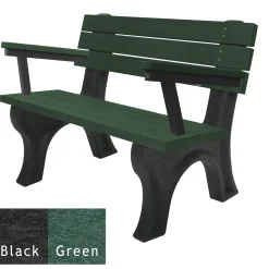 Recycled Plastic Outdoor Flat Bench with Arms - 4 Ft