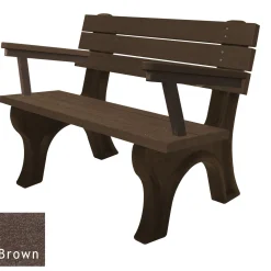 Recycled Plastic Outdoor Flat Bench with Arms - 4 Ft