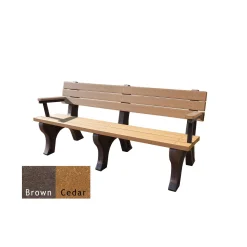 Recycled Plastic Outdoor Flat Bench with Arms - 6 Ft
