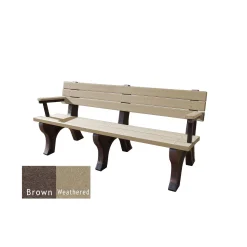Recycled Plastic Outdoor Flat Bench with Arms - 6 Ft