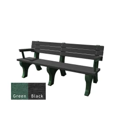 Recycled Plastic Outdoor Flat Bench with Arms - 6 Ft