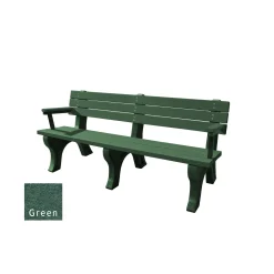 Recycled Plastic Outdoor Flat Bench with Arms - 6 Ft