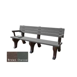 Recycled Plastic Outdoor Flat Bench with Arms - 6 Ft