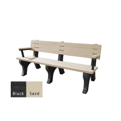 Recycled Plastic Outdoor Flat Bench with Arms - 6 Ft