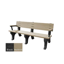 Recycled Plastic Outdoor Flat Bench with Arms - 6 Ft