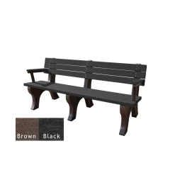 Recycled Plastic Outdoor Flat Bench with Arms - 6 Ft