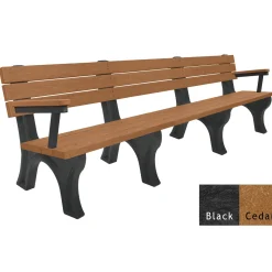 Recycled Plastic Outdoor Flat Bench with Arms - 8 Ft