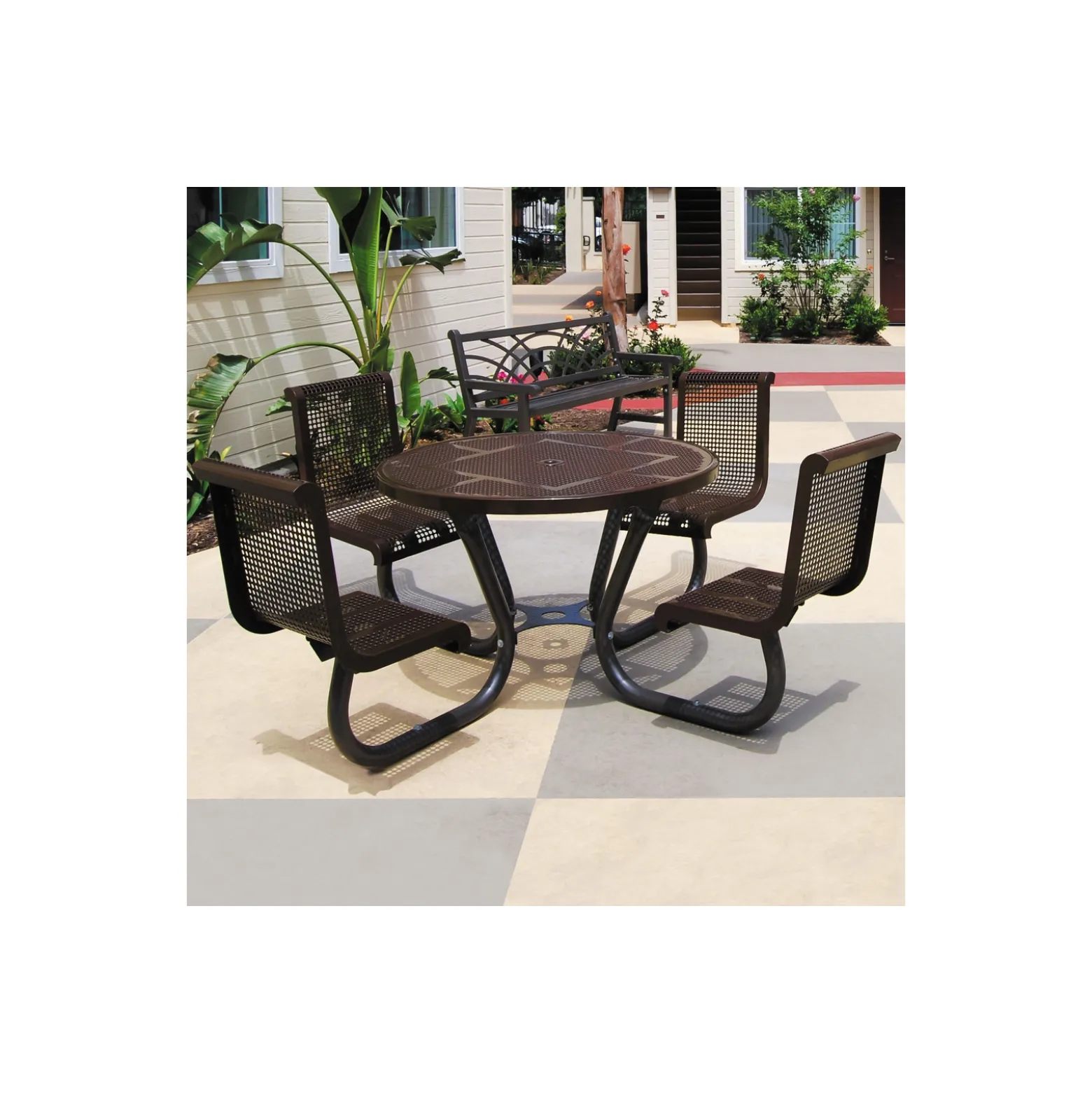 Round Perforated Outdoor Table and Chairs Set - 46" DIA