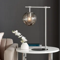 Smoked & Frosted Glass Globe Table Lamp - 21 1/4