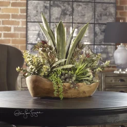 Succulents Centerpiece in Teak Bowl