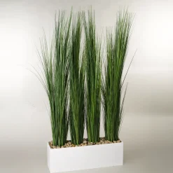 Tall Onion Grass Screen In White Wooden Rectangle Planter - 78"H
