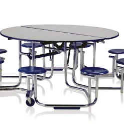 Uniframe Round Mobile Cafeteria Table with Stools - 83" dia