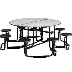 Uniframe Round Mobile Cafeteria Table with Stools - 83" dia