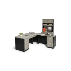 Via Reversible L-Shaped Bowfront Desk with Lateral File and Hutch