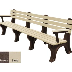 8'W Outdoor Bench with Backrest and Arms