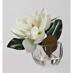 White Eva Magnolia Stem in Square Glass Vase